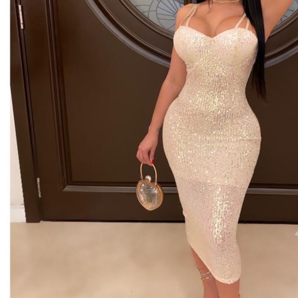 Pearl Glam Sequin Midi Dress